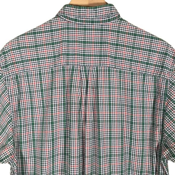 Eddie Bauer Micro Plaid Shirt Button Up Short Sleeve Collar Red Green White S - Picture 5 of 6